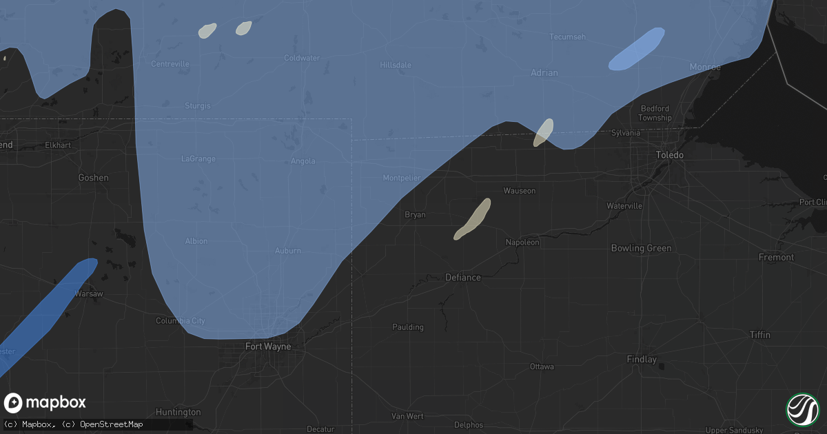 Hail map in Bryan, OH on May 18, 2026