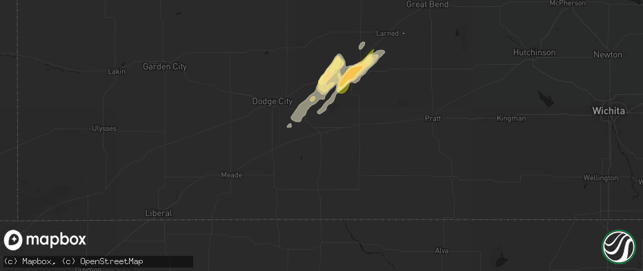 Hail map in Bucklin, KS on May 18, 2026