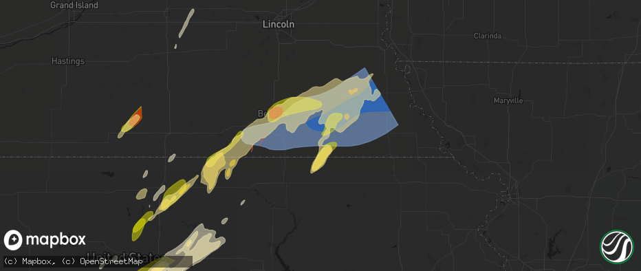 Hail map in Burchard, NE on May 18, 2026