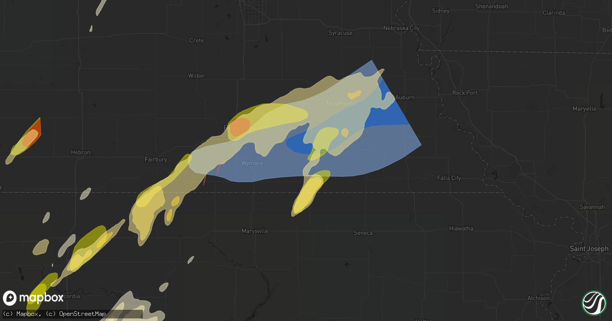 Hail map in Burchard, NE on May 18, 2026