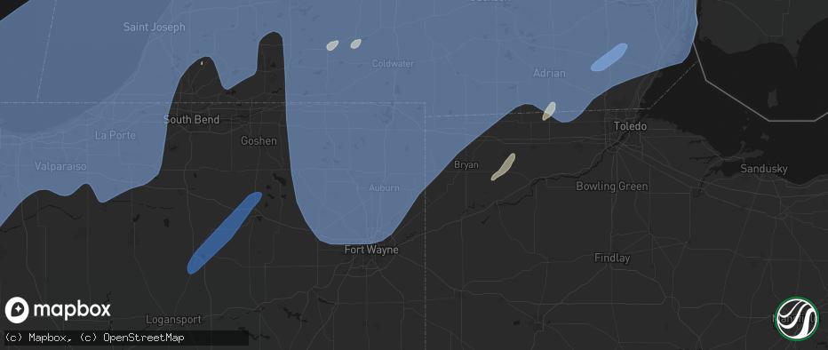 Hail map in Butler, IN on May 18, 2026