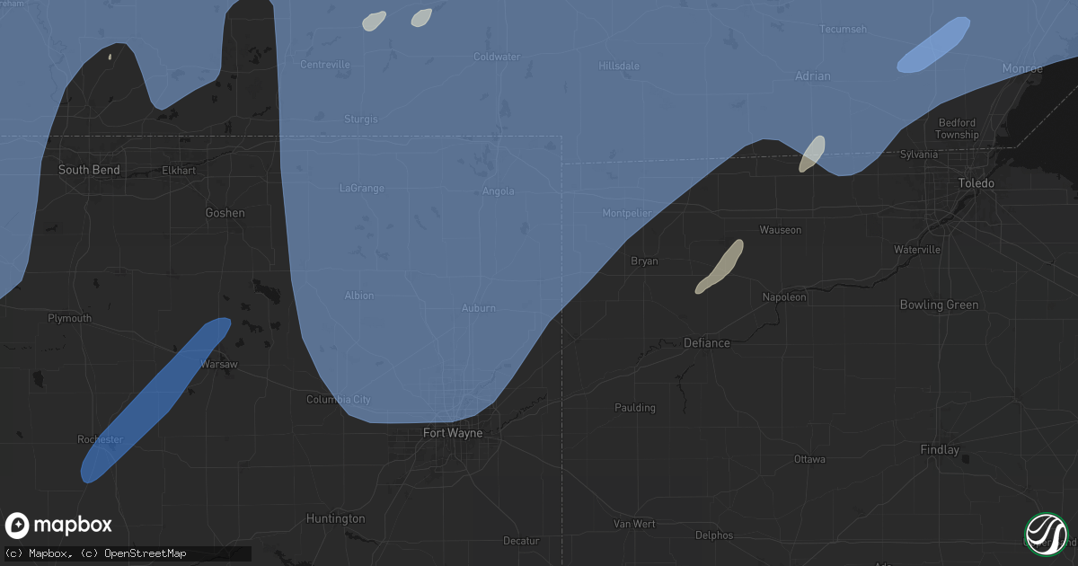 Hail map in Butler, IN on May 18, 2026