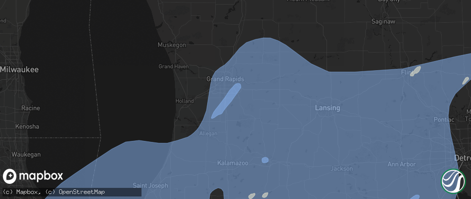 Hail map in Caledonia, MI on May 18, 2026