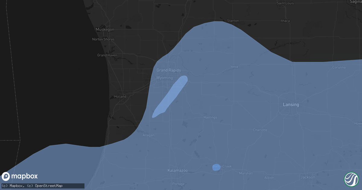 Hail map in Caledonia, MI on May 18, 2026
