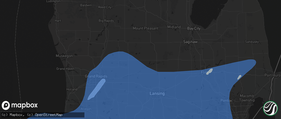 Hail map in Carson City, MI on May 18, 2026