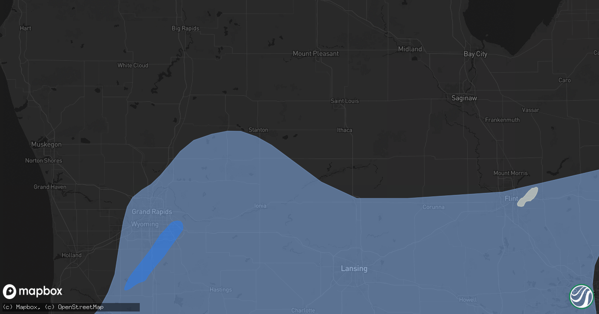 Hail map in Carson City, MI on May 18, 2026