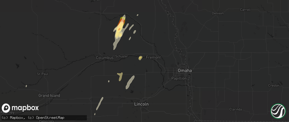Hail map in Cedar Bluffs, NE on May 18, 2026