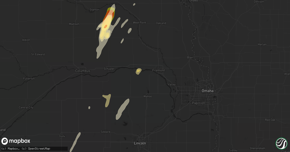 Hail map in Cedar Bluffs, NE on May 18, 2026