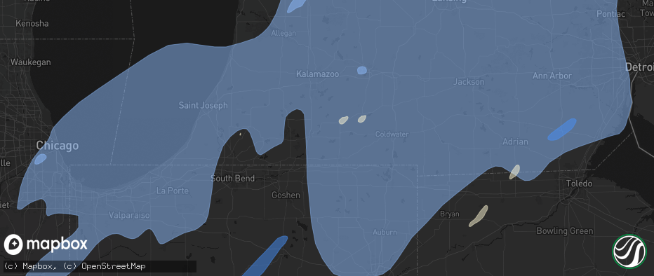 Hail map in Centreville, MI on May 18, 2026