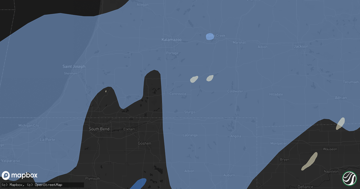 Hail map in Centreville, MI on May 18, 2026