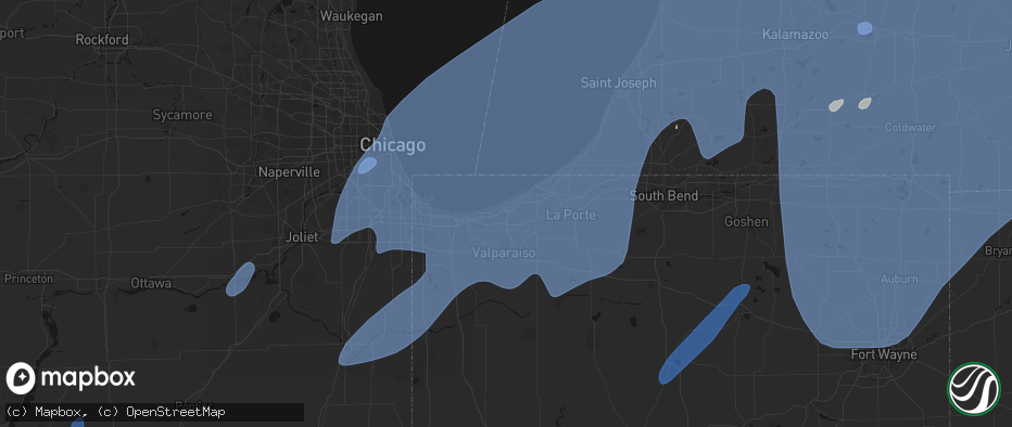 Hail map in Chesterton, IN on May 18, 2026