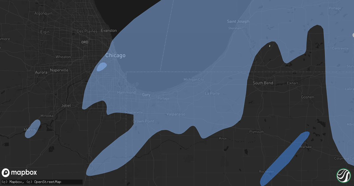 Hail map in Chesterton, IN on May 18, 2026