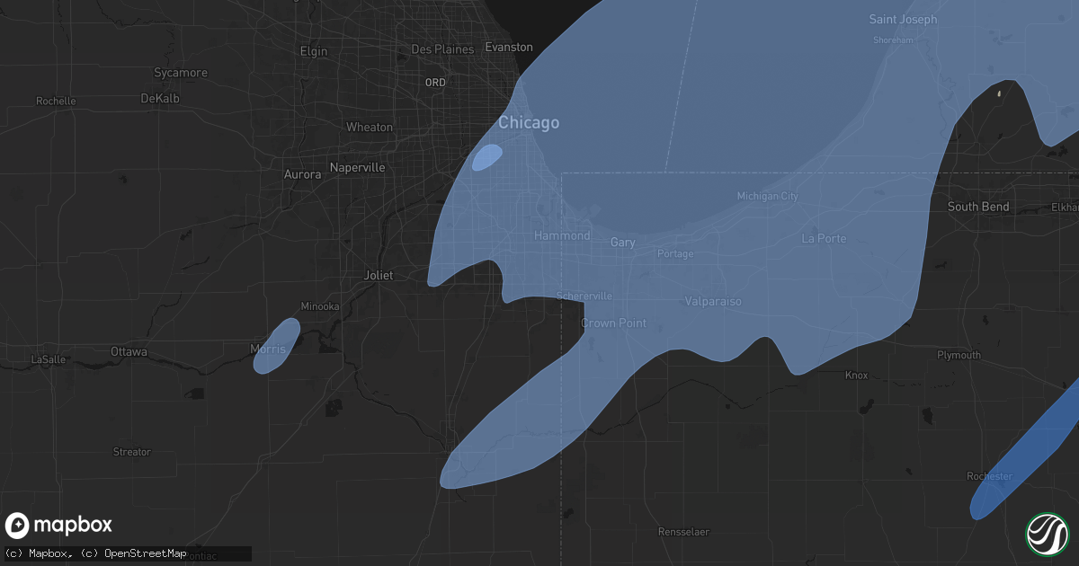 Hail map in Chicago Heights, IL on May 18, 2026