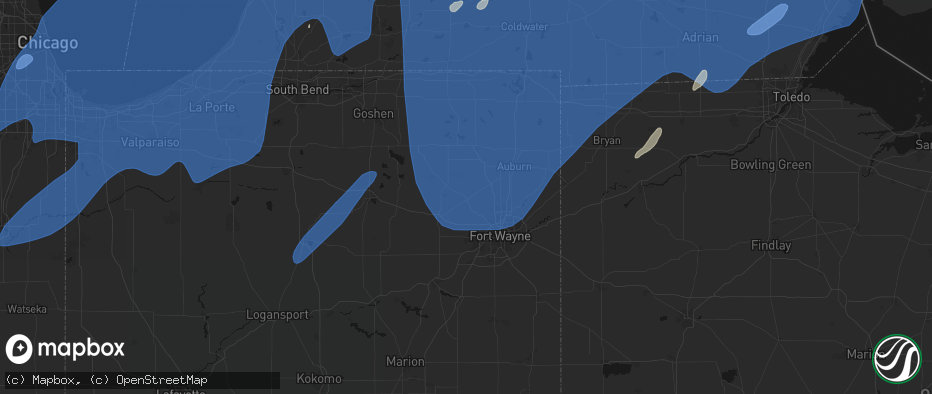 Hail map in Churubusco, IN on May 18, 2026