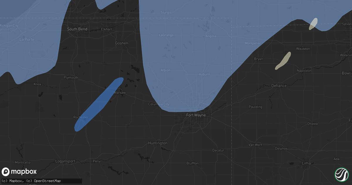 Hail map in Churubusco, IN on May 18, 2026