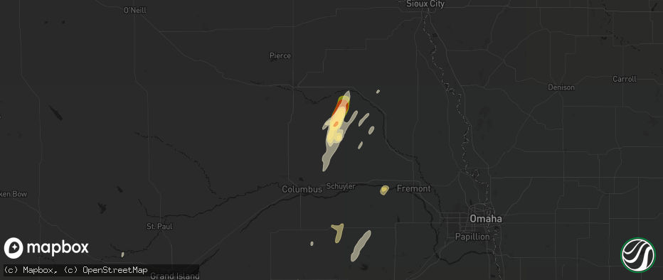 Hail map in Clarkson, NE on May 18, 2026