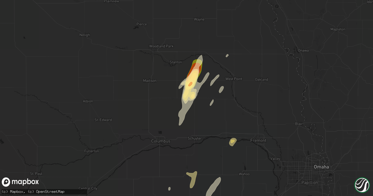 Hail map in Clarkson, NE on May 18, 2026