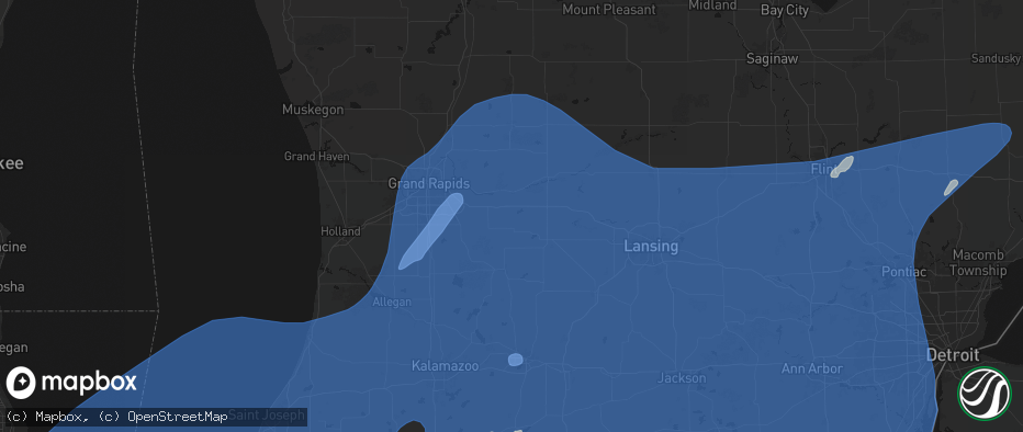 Hail map in Clarksville, MI on May 18, 2026