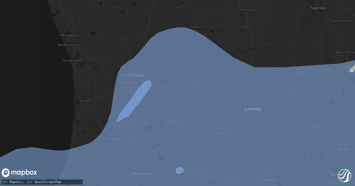 Hail map in Clarksville, MI on May 18, 2026