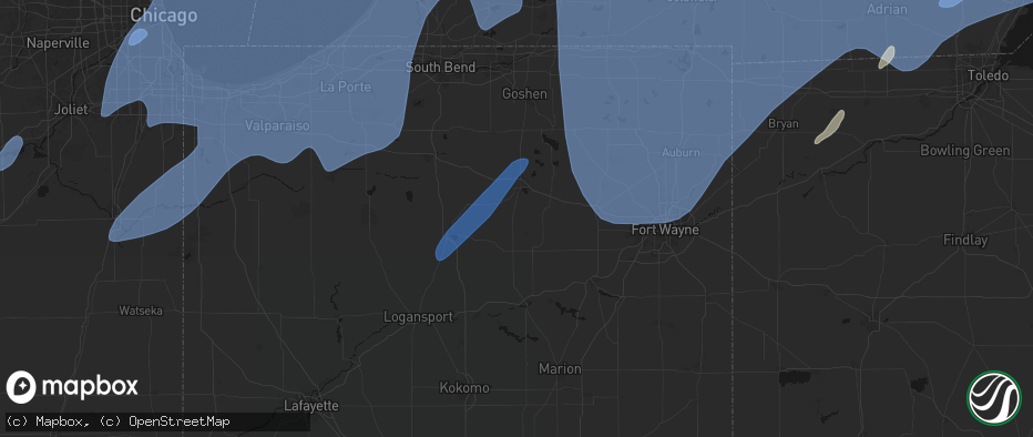 Hail map in Claypool, IN on May 18, 2026