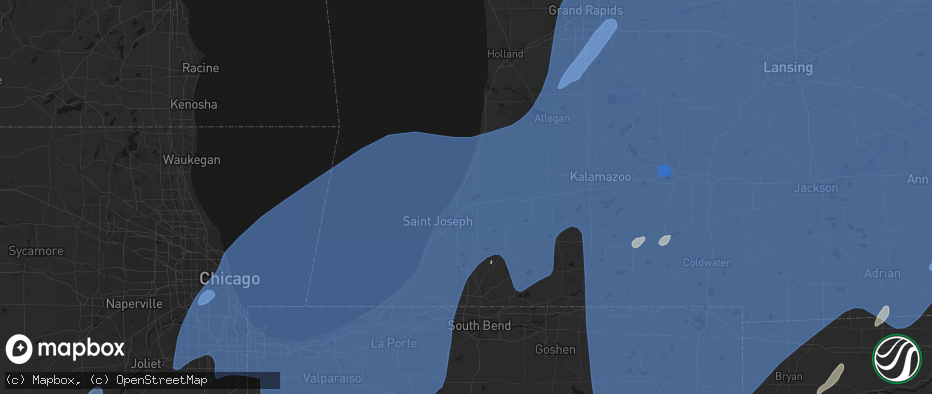 Hail map in Coloma, MI on May 18, 2026
