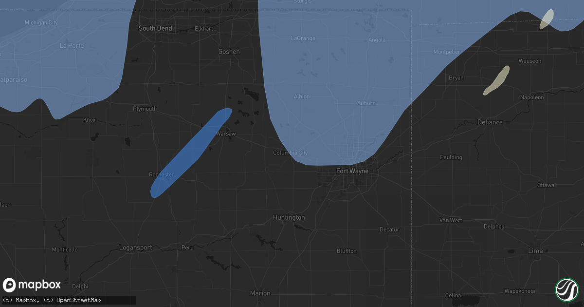 Hail map in Columbia City, IN on May 18, 2026