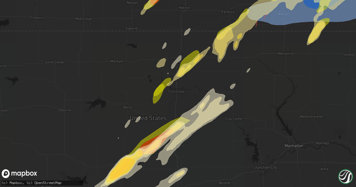 Hail map in Concordia, KS on May 18, 2026