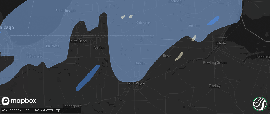 Hail map in Corunna, IN on May 18, 2026