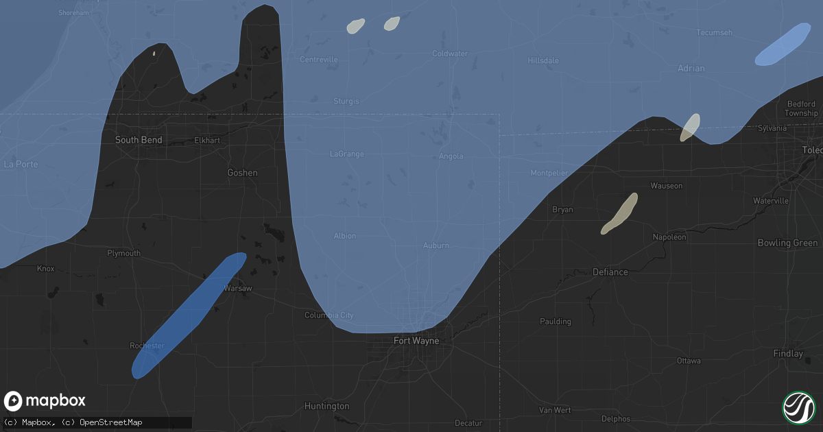 Hail map in Corunna, IN on May 18, 2026