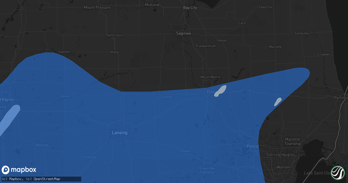 Hail map in Corunna, MI on May 18, 2026