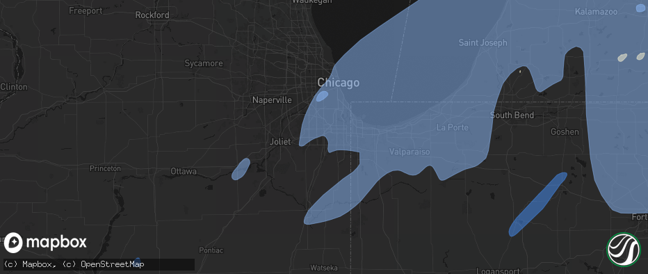 Hail map in Country Club Hills, IL on May 18, 2026