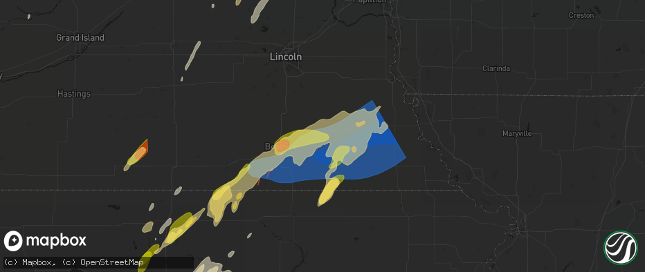 Hail map in Crab Orchard, NE on May 18, 2026