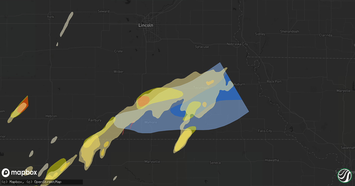 Hail map in Crab Orchard, NE on May 18, 2026