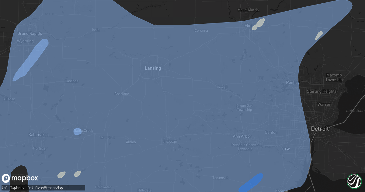 Hail map in Dansville, MI on May 18, 2026