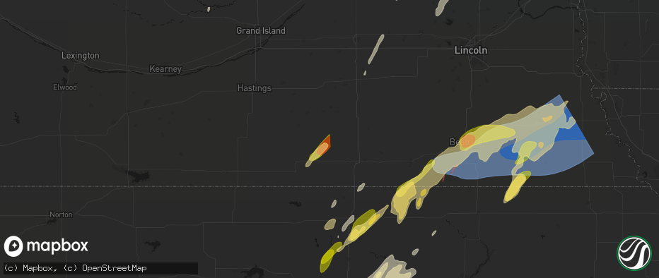 Hail map in Davenport, NE on May 18, 2026