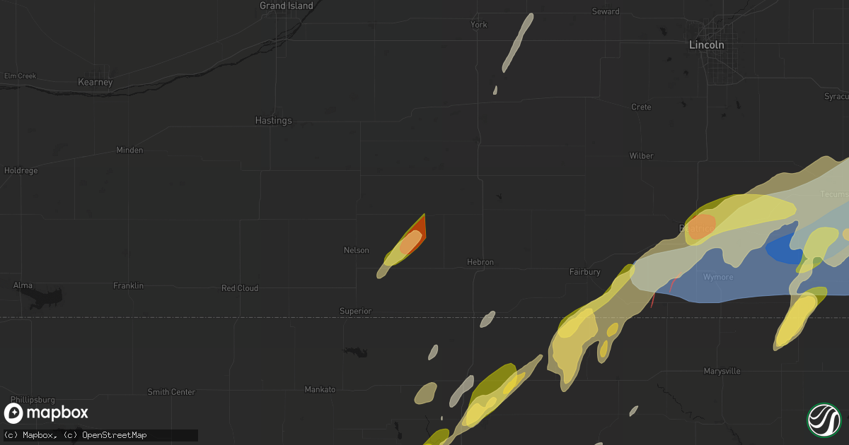 Hail map in Davenport, NE on May 18, 2026