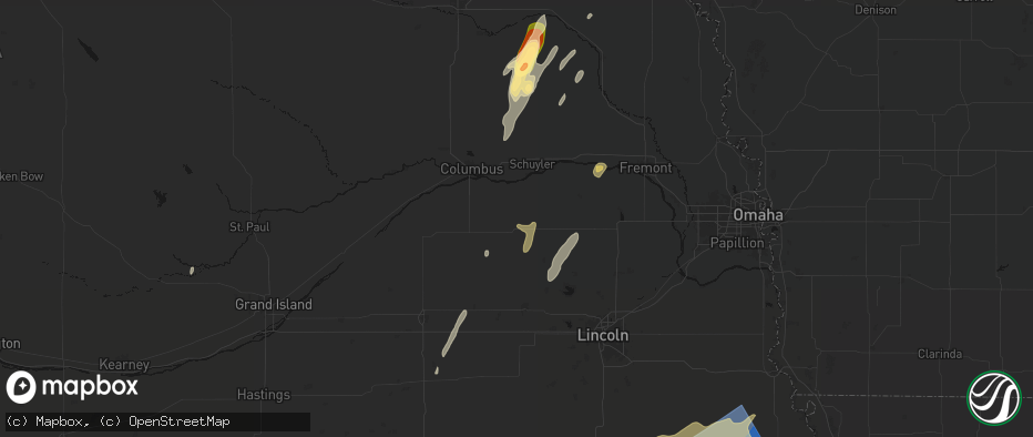 Hail map in David City, NE on May 18, 2026