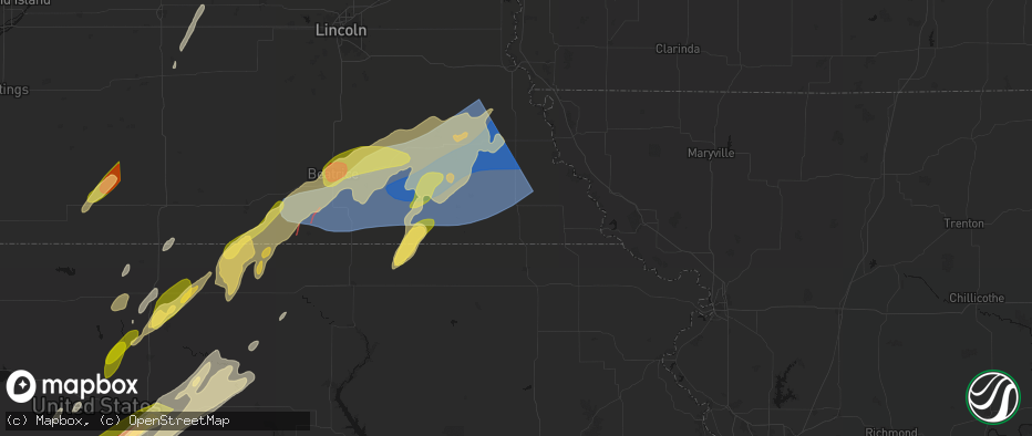 Hail map in Dawson, NE on May 18, 2026