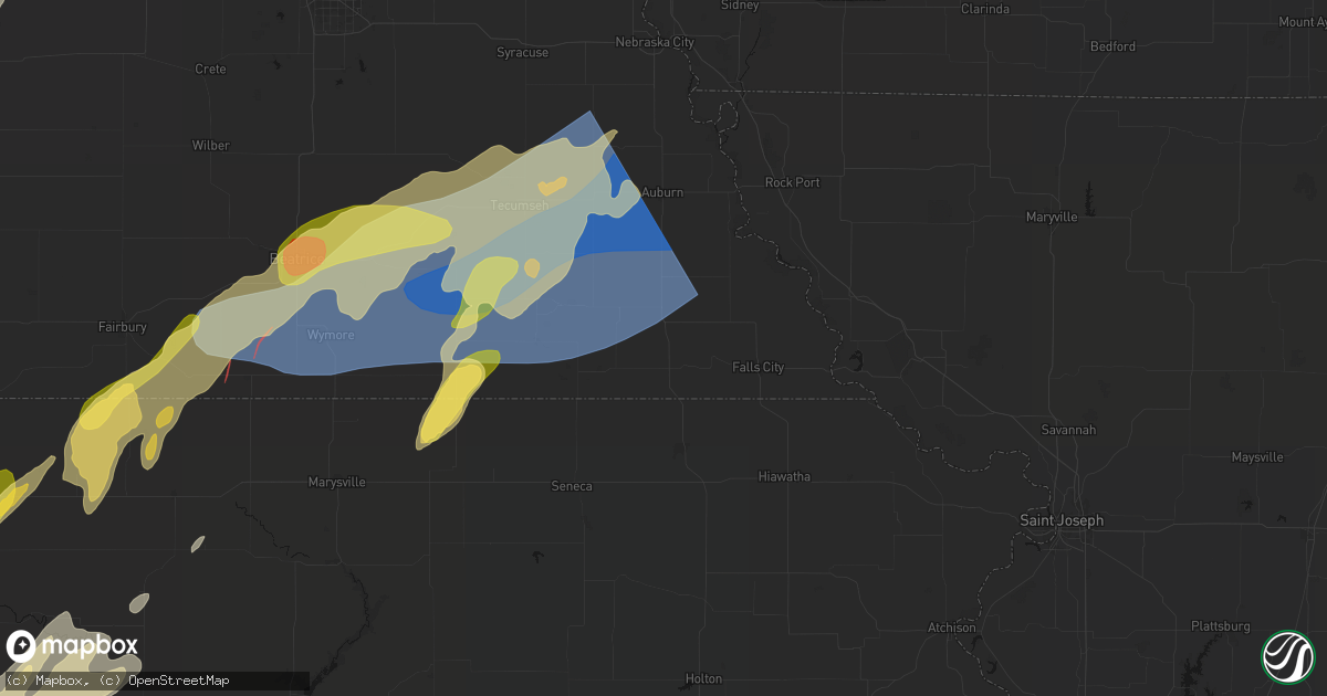 Hail map in Dawson, NE on May 18, 2026