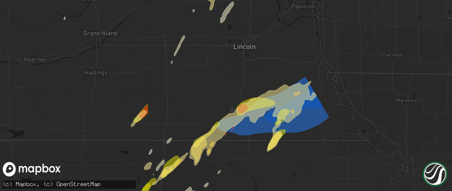 Hail map in De Witt, NE on May 18, 2026