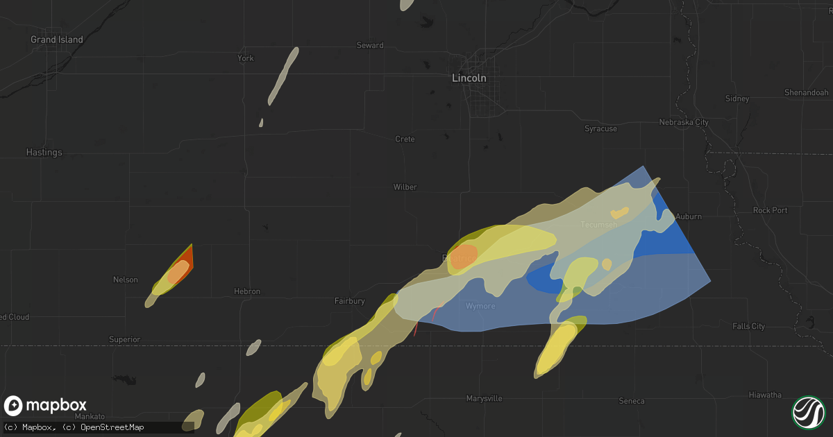 Hail map in De Witt, NE on May 18, 2026