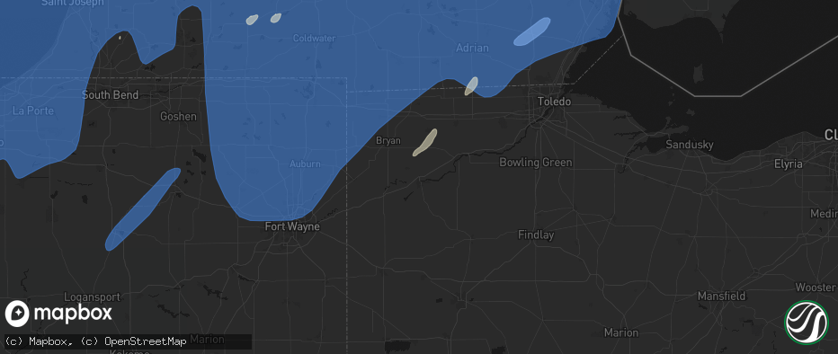 Hail map in Defiance, OH on May 18, 2026