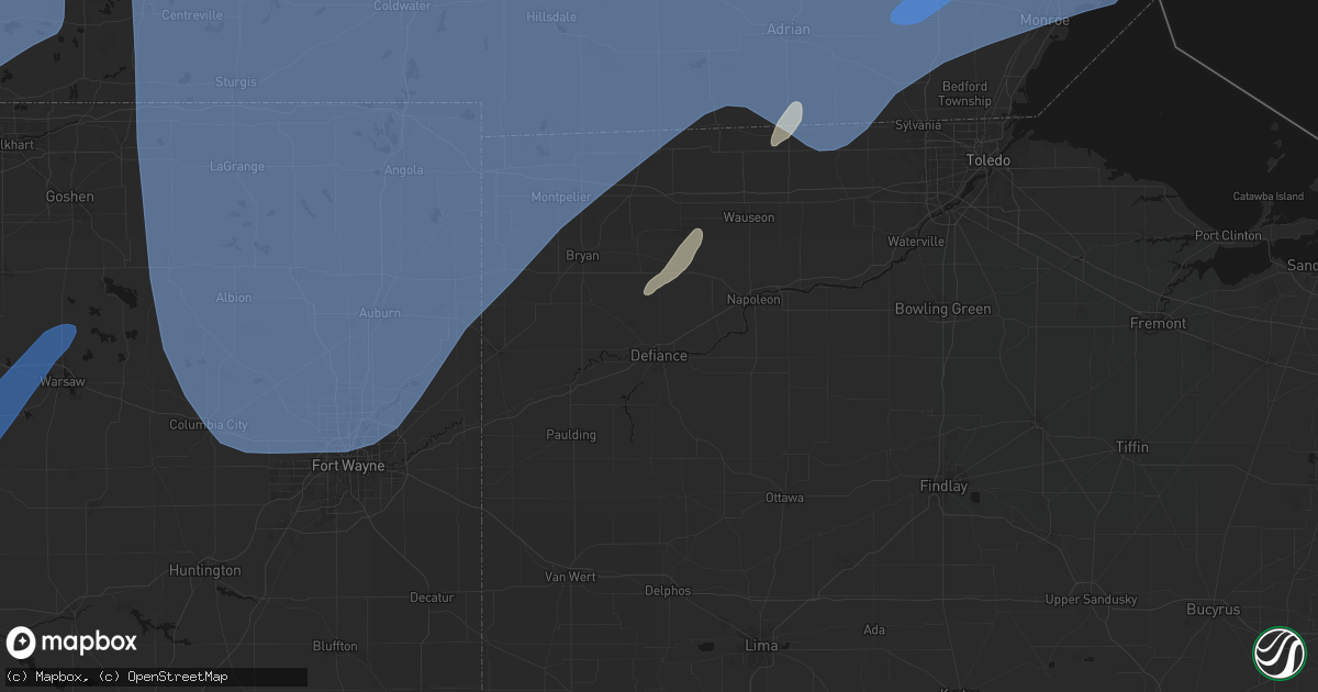 Hail map in Defiance, OH on May 18, 2026
