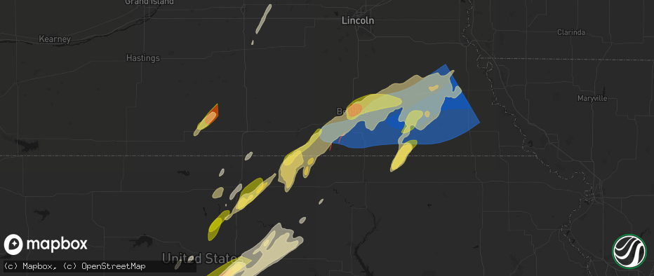 Hail map in Diller, NE on May 18, 2026