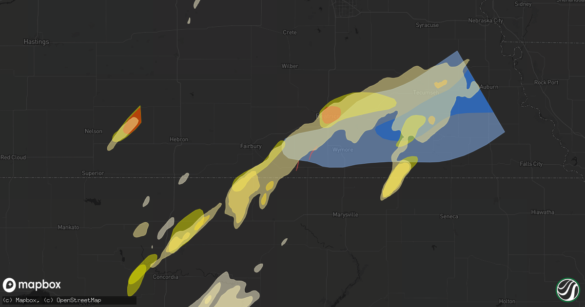 Hail map in Diller, NE on May 18, 2026