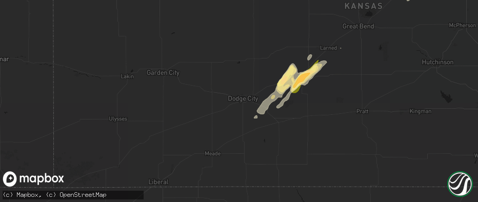 Hail map in Dodge City, KS on May 18, 2026