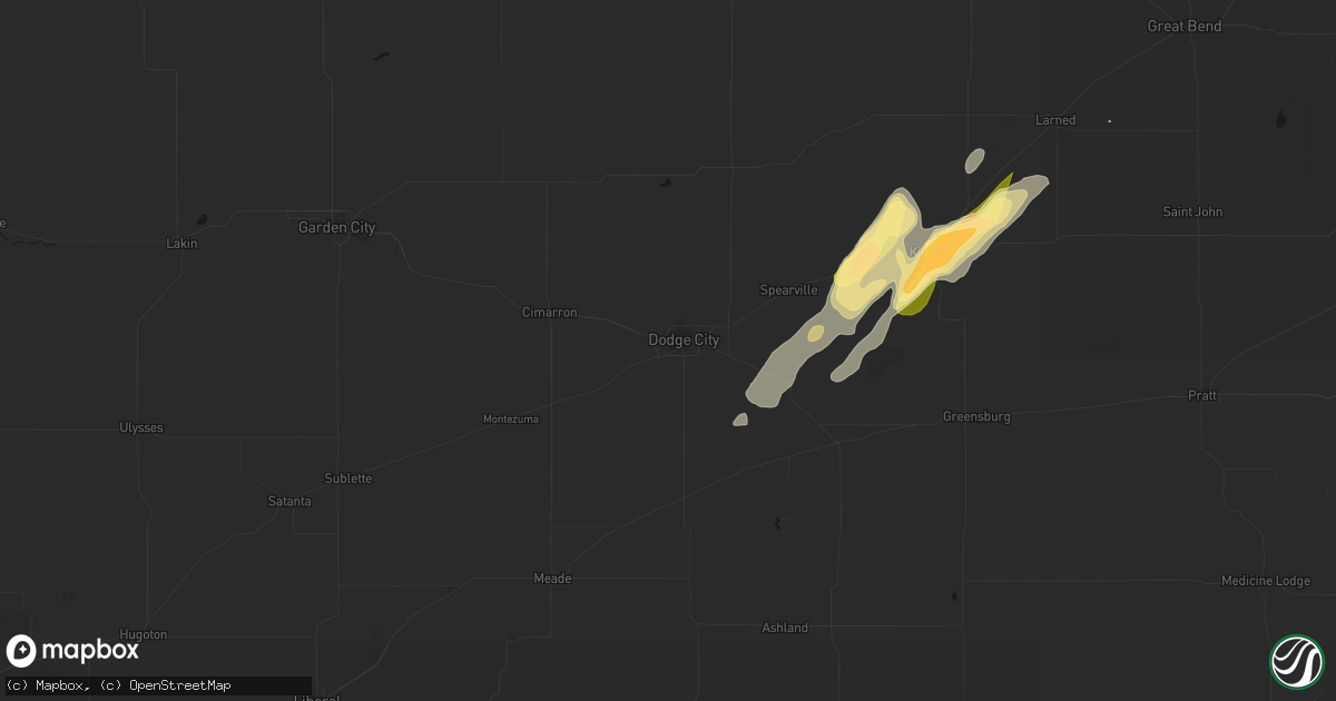 Hail map in Dodge City, KS on May 18, 2026
