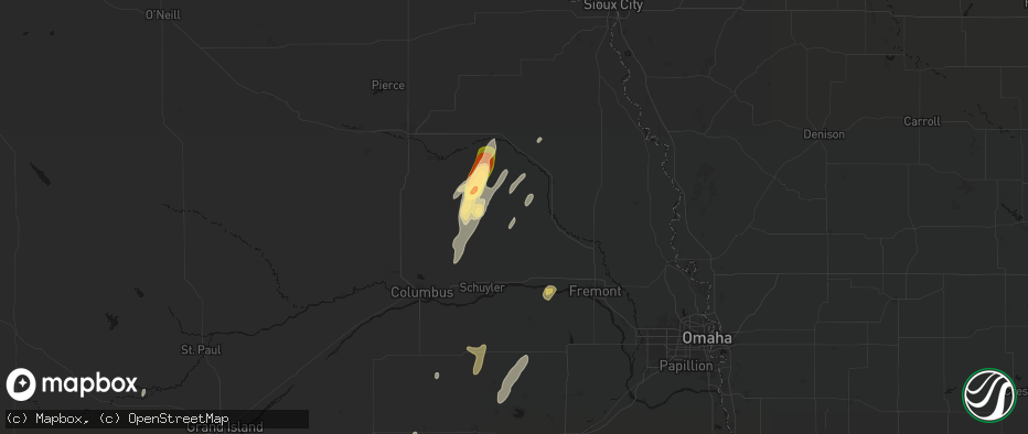 Hail map in Dodge, NE on May 18, 2026