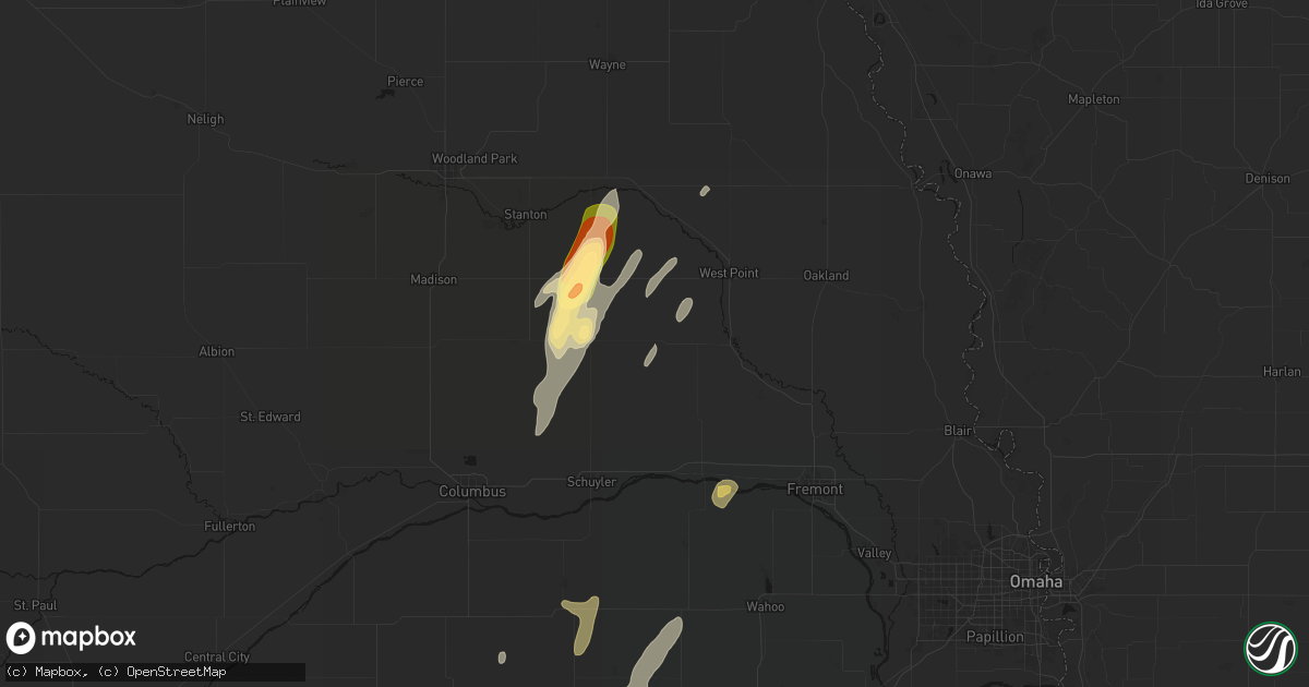 Hail map in Dodge, NE on May 18, 2026
