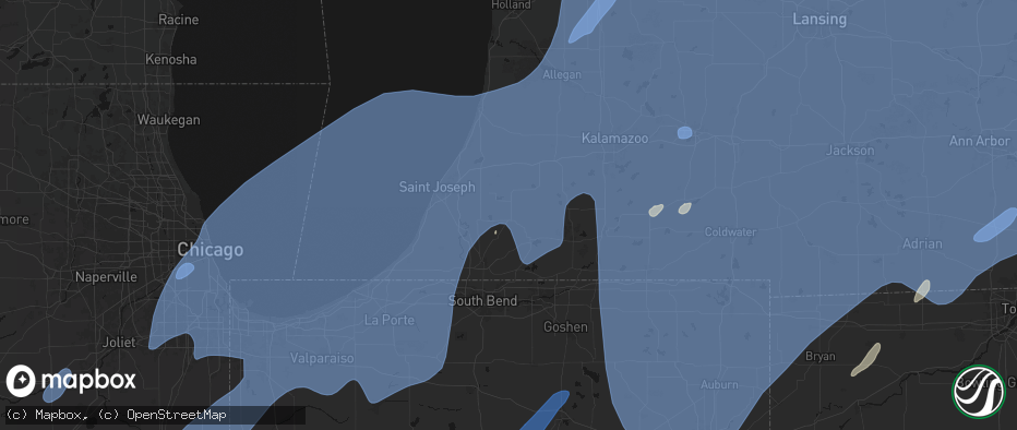 Hail map in Dowagiac, MI on May 18, 2026